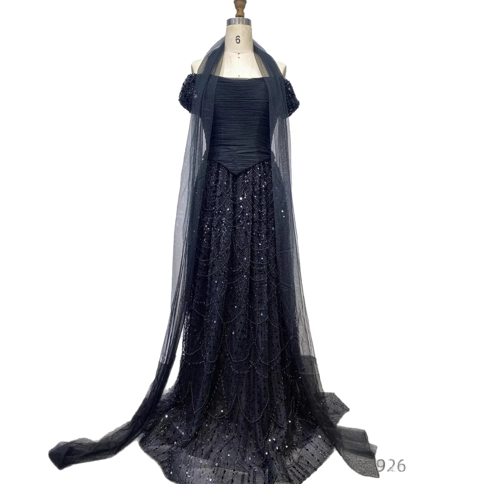 Simple Arabic Pink Pearls Beaded Evening Dress With Shawl CLA72922