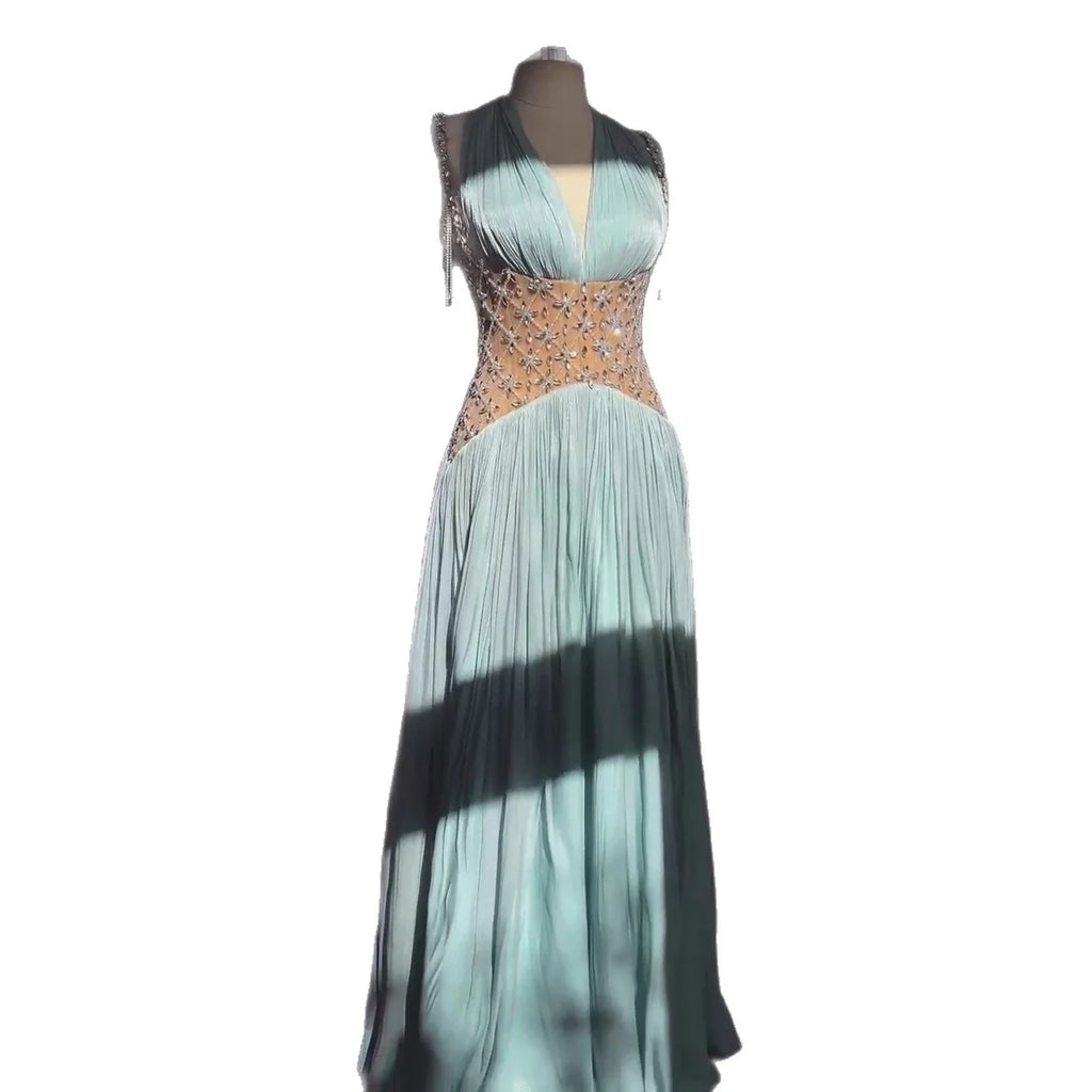 Turquoise Beaded A-Line Simple Style Evening Dress CLA73421