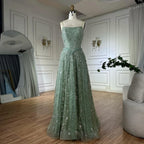 Luxury Sage Green Beaded A-Line Spaghetti Straps Evening Dress CLA72805