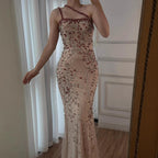 Luxury Red Saudi Arabic Crystal Beaded One Shoulder Evening Dress CLA73135