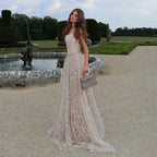 Luxury Sage Green Beaded A-Line Spaghetti Straps Evening Dress CLA72805
