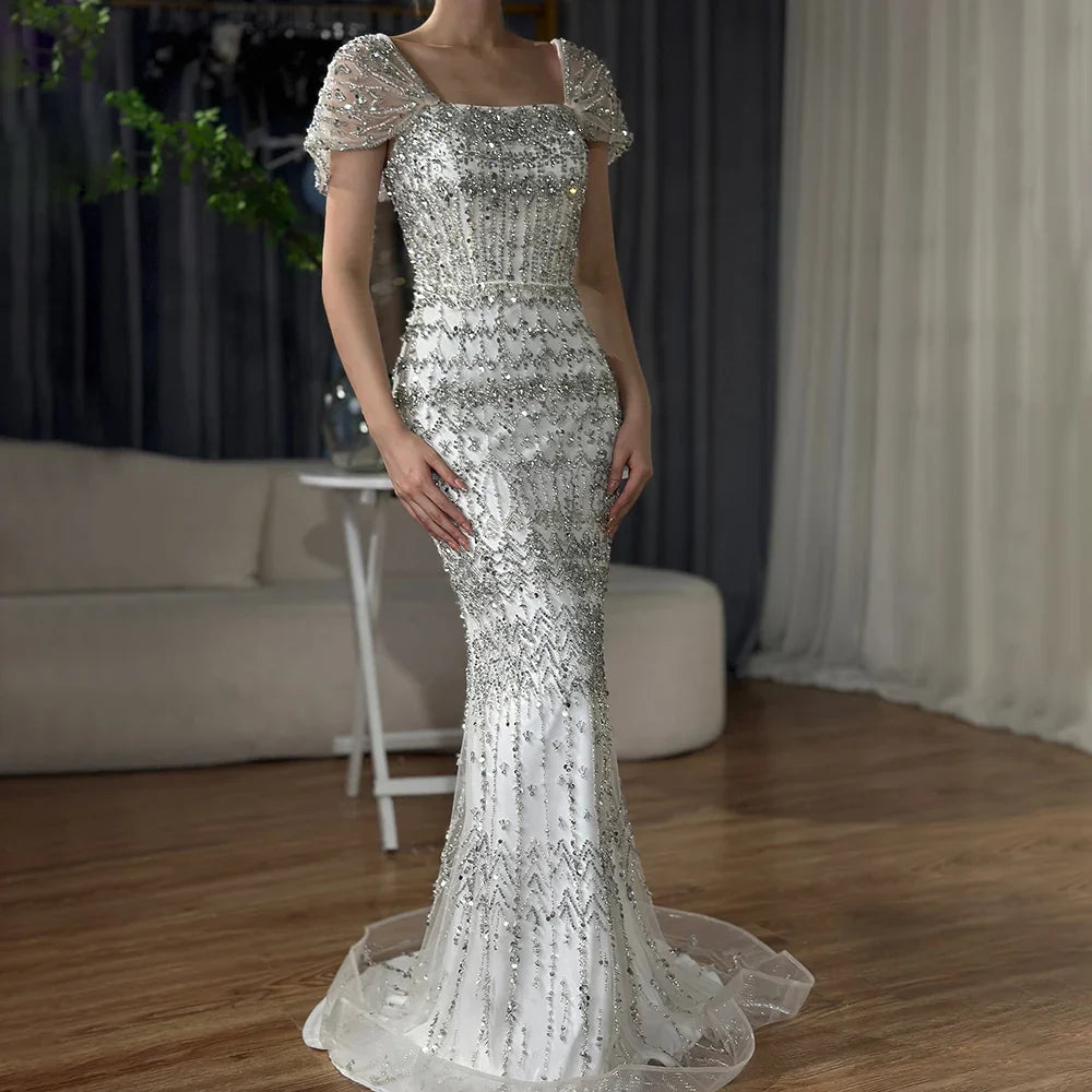 Dubai Mermaid Evening Dress Luxury Modest Arabic Party Gown CLA72714