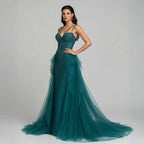 Arabic Luxury Beaded Mermaid Overskirt Evening Dress WIth Gloves Sexy Spaghetti Straps CLA73455