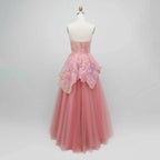 Luxury Peach Floral Appliqué A-Line Sparkly Evening Dress LA73185