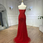 Arabic Luxury Pearls Strapless Mermaid With Cape Evening Dress CLA72585A