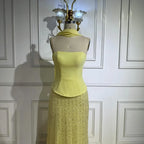 Simple Yellow Mermaid Evening Dress With Shawl CLA73007