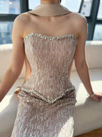 Luxury Nude Beaded Mermaid Evening Dress Strapless With Shawl CLA73076A
