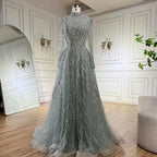 Muslim Formal Blue A-Line Beaded Evening Dress CLA72302A