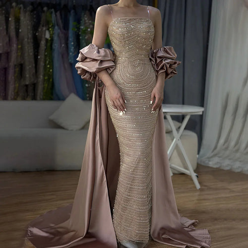 Luxury Arabic Dusty Rose Evening Dresses with Cape CLA72543