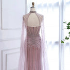 Luxury Dubai Caramel Beaded Evening Dress With Cape CLA72811C