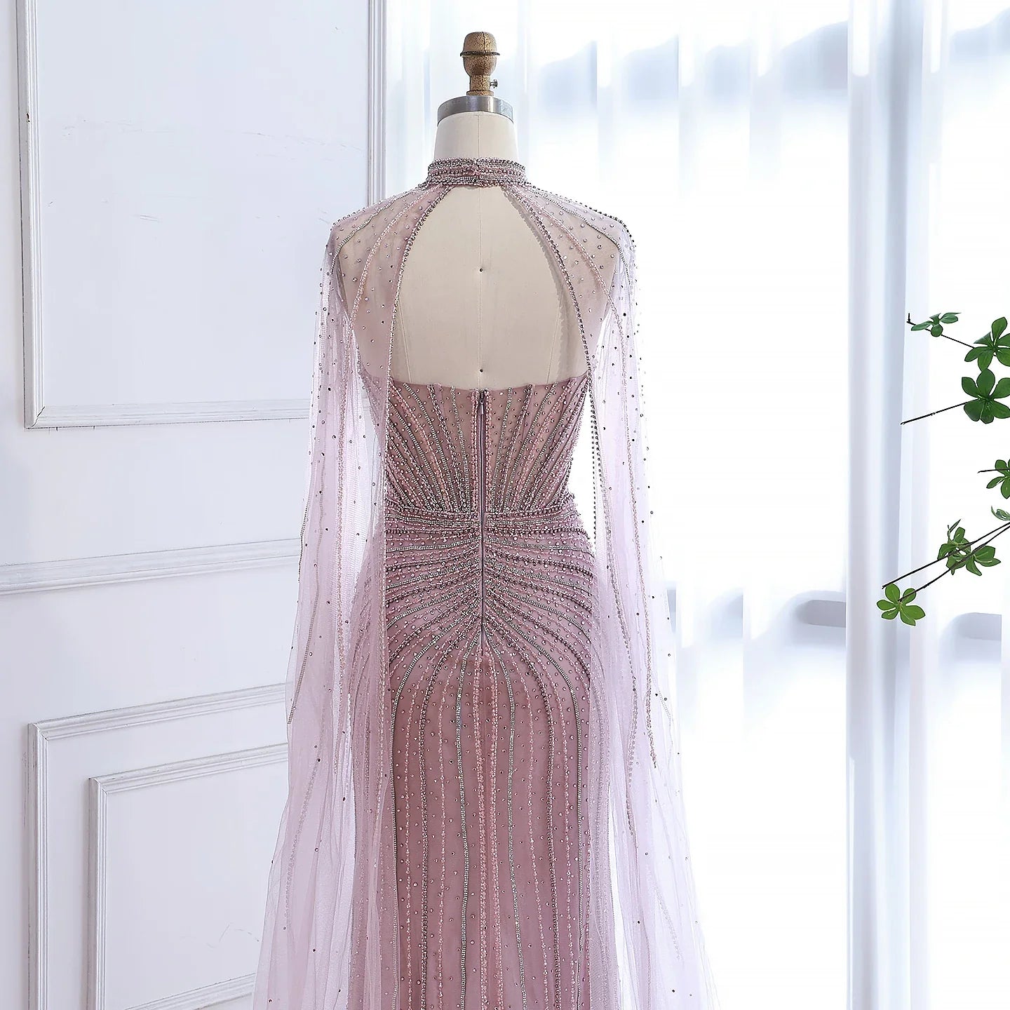 Luxury Dubai Caramel Beaded Evening Dress With Cape CLA72811C
