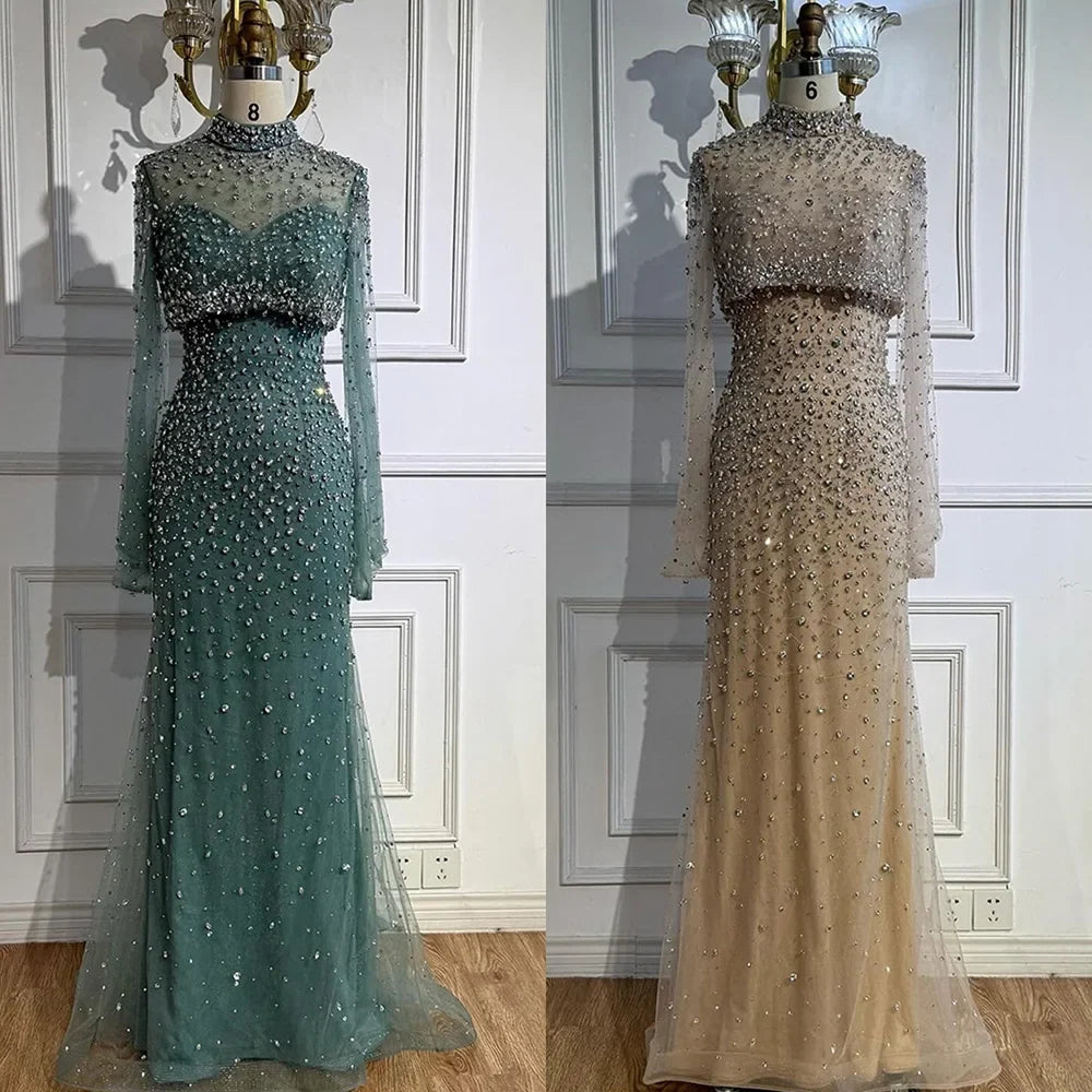 Arabic Two-Piece Luxury Beaded Mermaid Evening Dress With Detachable Top CLA73095