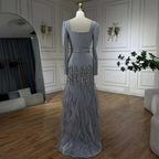Arabic Simple Style Satin Ruffle Tiered Square Neck Mermaid Evening Dress Elegant For Women Wedding Party Gown CLA72317