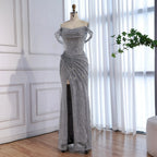 Kosovo Luxury Silver Diamonds Off Shoulder With Slit Mermaid Evening Dress CLA73410