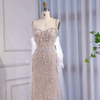 Luxury Lace Pearls Mermaid Evening Dress With Glove White Nude CLA72345E
