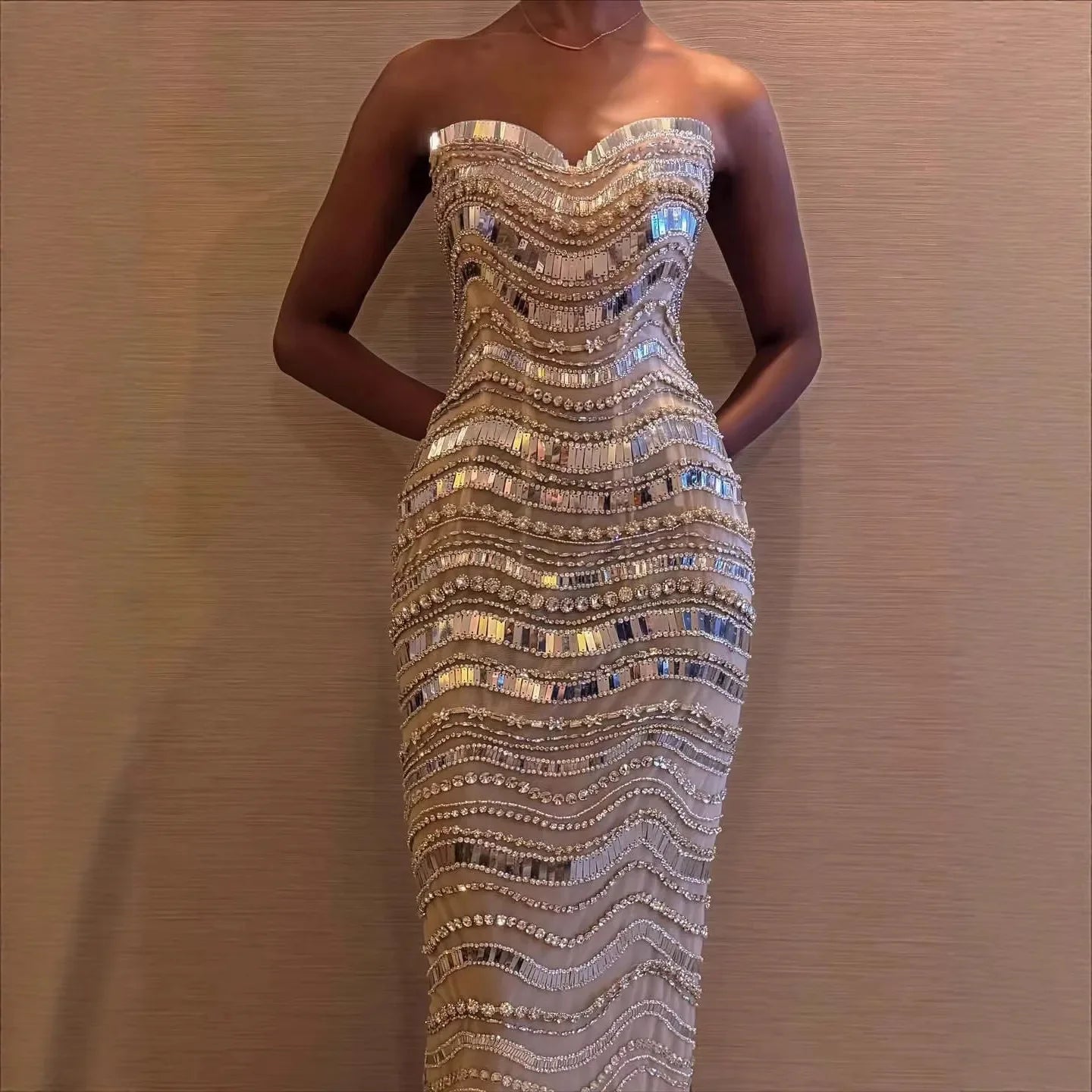 Kosovo Luxury Diamonds Full Beaded Mermaid Evening Dress Strapless Women Red Carpet Gown CLA73449