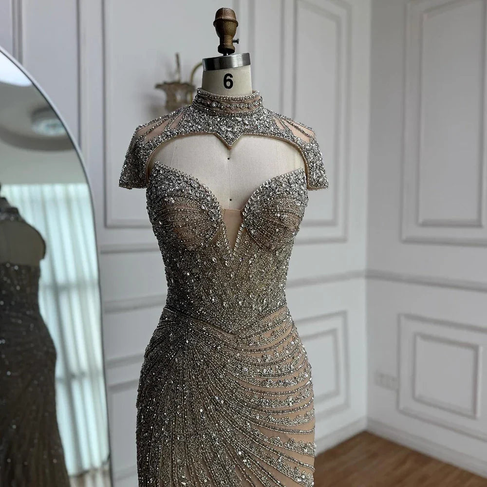 Arabic Luxury Beaded Mermaid Strapless With Detachable Cape Evening Dress CLA73087
