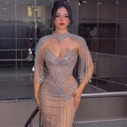 Arabic Luxury Beaded Mermaid Evening Dress With Detachable Tassels Cape CLA72891A