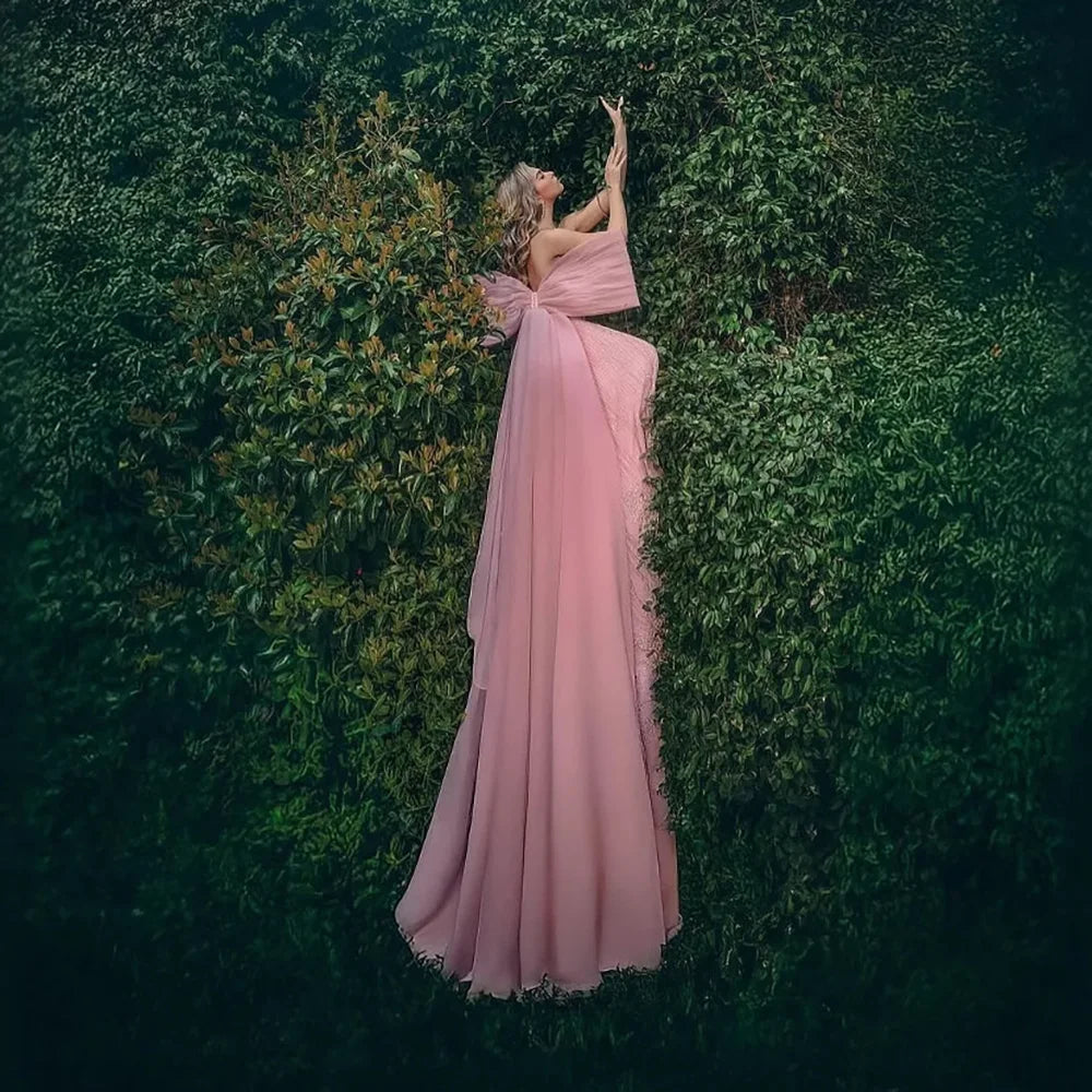 Luxury Beaded Pink Mermaid Evening Dress With Big Bow CLA73061