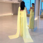 Simple Yellow Mermaid Evening Dress With Shawl CLA73007