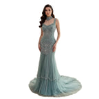 Luxury Turquoise Arabic Mermaid Beaded Evening Dress CLA73189B