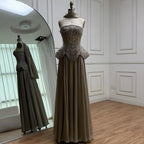 Luxury Designer Nude Beaded Chiffon Evening Dress CLA72915