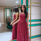Luxury Sage Green Beaded A-Line Spaghetti Straps Evening Dress CLA72805