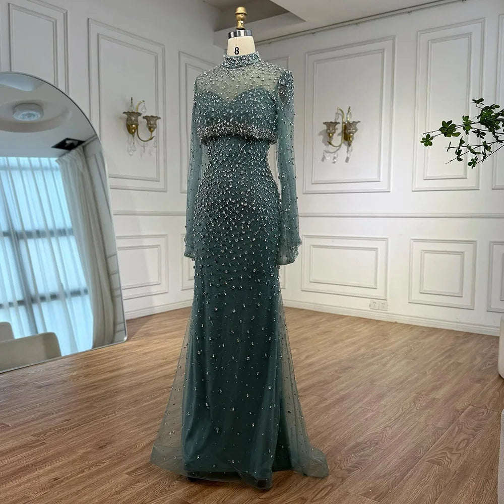 Arabic Two-Piece Luxury Beaded Mermaid Evening Dress With Detachable Top CLA73095