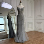 Luxury Nude Beaded Mermaid Detachable Cape Evening Dress With Overskirt CLA73182