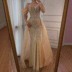 Luxury Nude Beaded Mermaid Evening Dress With Overskirt LA72879