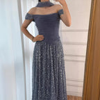Simple Arabic Pink Pearls Beaded Evening Dress With Shawl CLA72922
