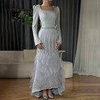 Arabic Simple Style Satin Ruffle Tiered Square Neck Mermaid Evening Dress Elegant For Women Wedding Party Gown CLA72317