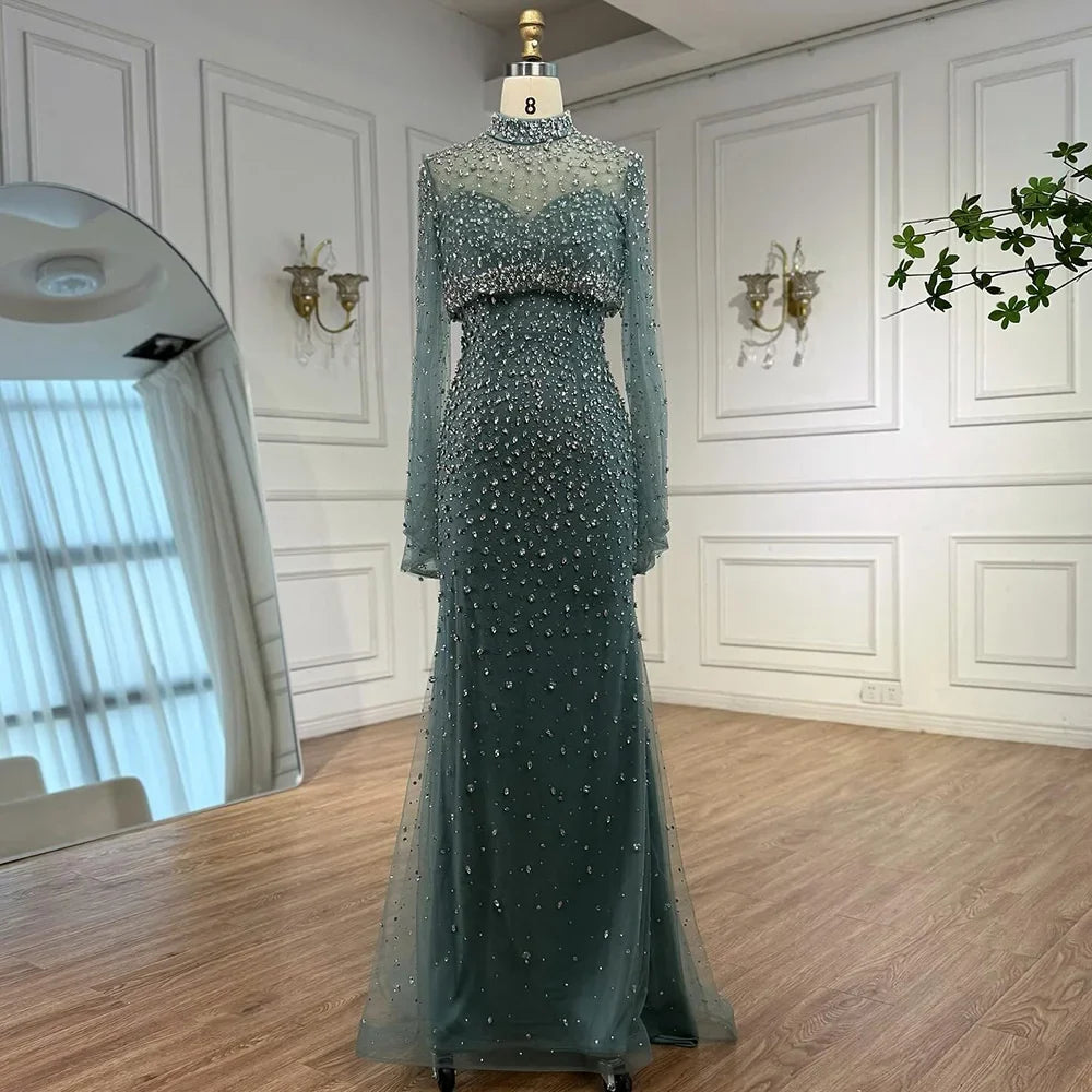 Arabic Two-Piece Luxury Beaded Mermaid Evening Dress With Detachable Top CLA73095