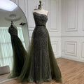 Luxury Olive Green Beaded Mermaid Evening Dress With Overskirt CLA73164A