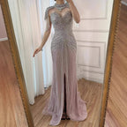 Arabic Luxury Beaded Mermaid Evening Dress With Detachable Tassels Cape CLA72891A