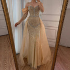 Luxury Nude Beaded Mermaid Evening Dress With Overskirt LA72879