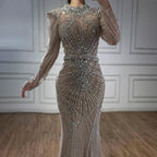Modest Caramel High Collar Evening Dress For Women Wedding Party CLA73203