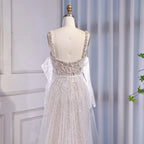 Luxury Lace Pearls Mermaid Evening Dress With Glove White Nude CLA72345E