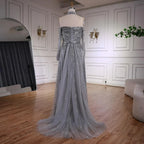 Luxury Caramel Off Shoulder Beaded Mermaid Evening Dress Long Sleeves CLA73053