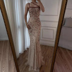 Luxury Red Saudi Arabic Crystal Beaded One Shoulder Evening Dress CLA73135