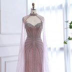 Luxury Dubai Caramel Beaded Evening Dress With Cape CLA72811C