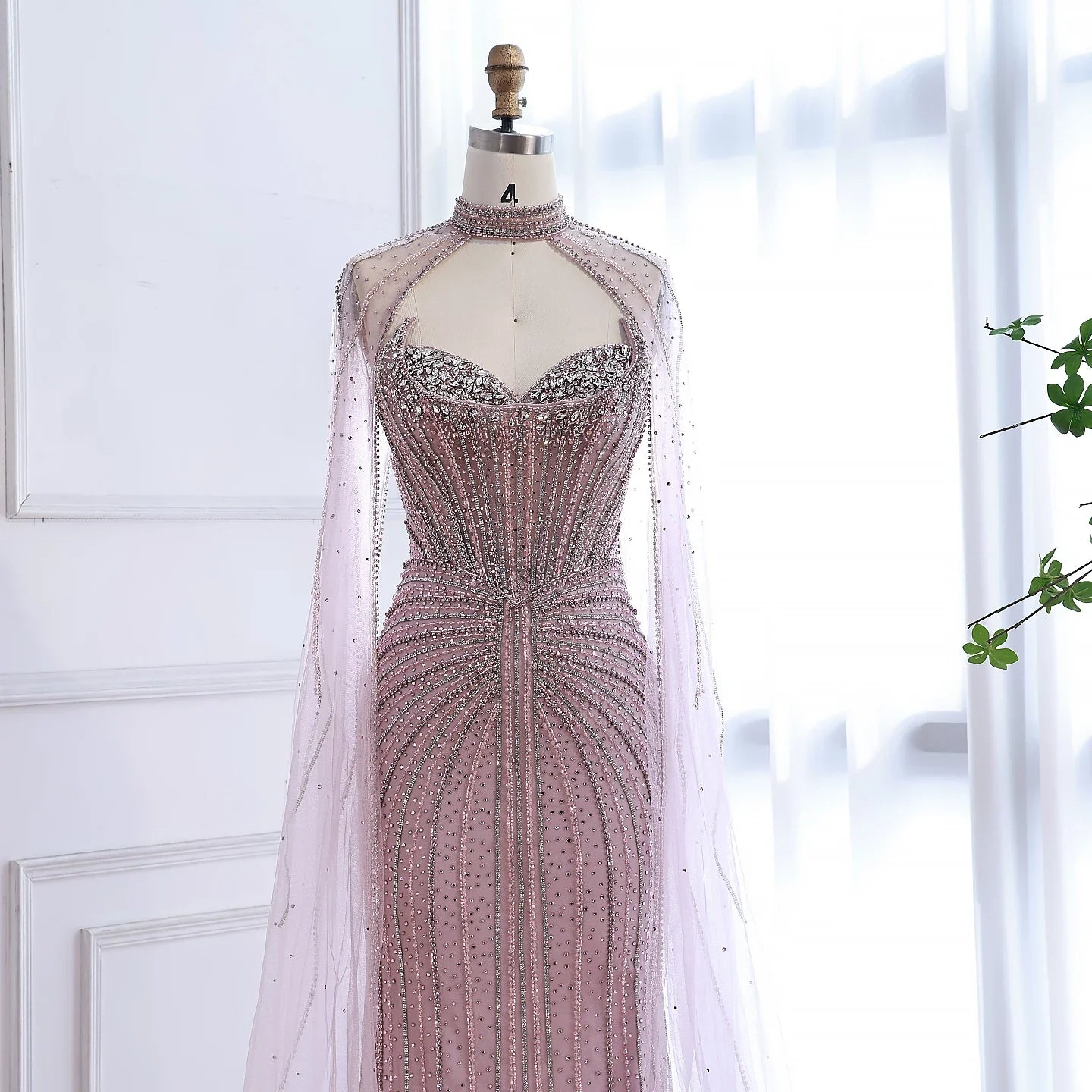 Luxury Dubai Caramel Beaded Evening Dress With Cape CLA72811C