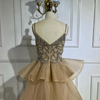 Luxury Dubai Nude Beaded Spaghetti Strap Evening Dress Mermaid With Overskirt CLA72810