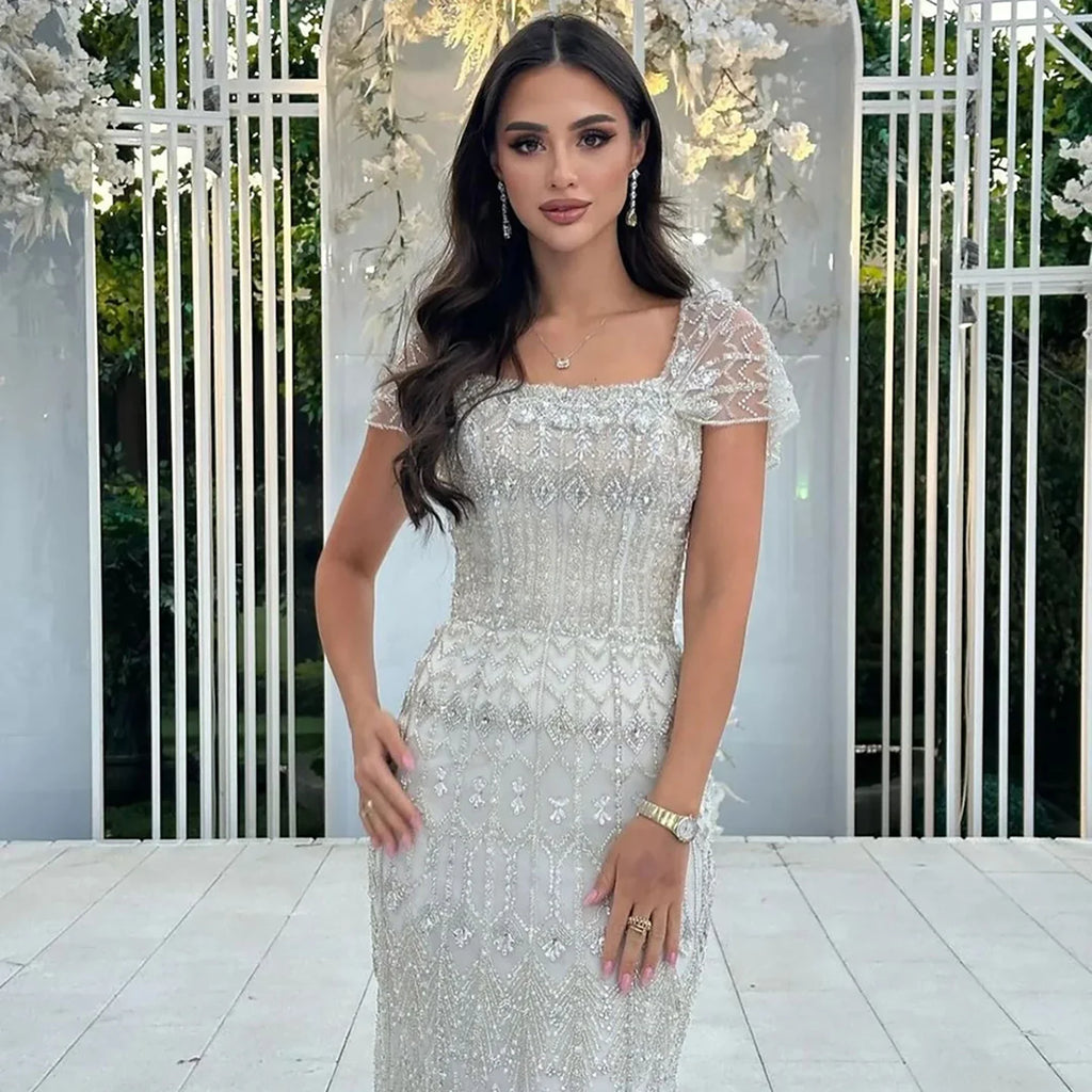 Dubai Mermaid Evening Dress Luxury Modest Arabic Party Gown CLA72714