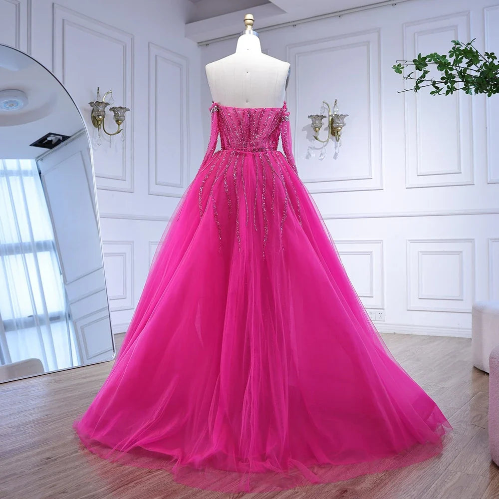 Luxury Blue Mermaid Evening Dress With Gloves And Overskirt CLA72582