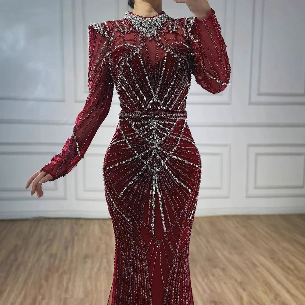 Modest Caramel High Collar Evening Dress For Women Wedding Party CLA73203
