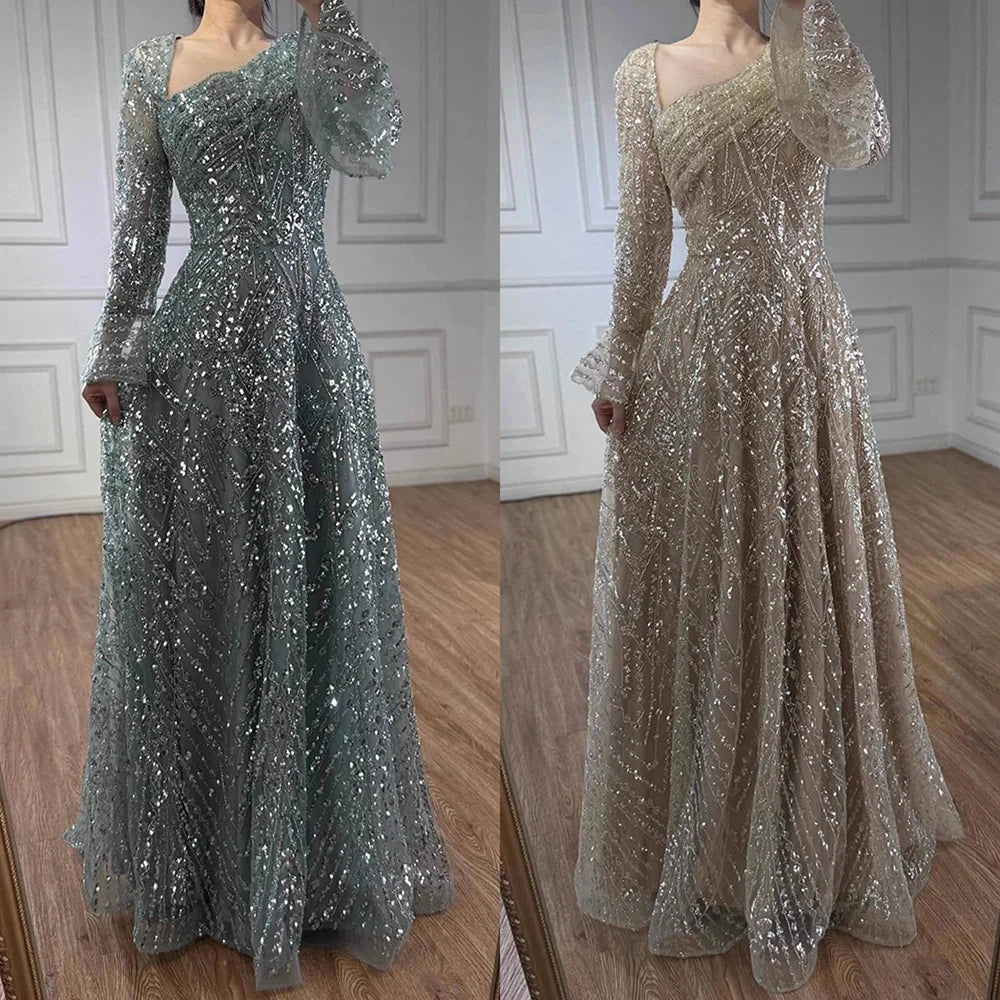 Arabic Turquoiise A-Line Flared Sleeves Simple Style Evening Dress CLA73177
