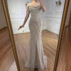 Kosovo Luxury Pearls Beaded Mermaid Off Shoulder Elegant Evening Dress CLA72253
