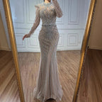 Modest Caramel High Collar Evening Dress For Women Wedding Party CLA73203