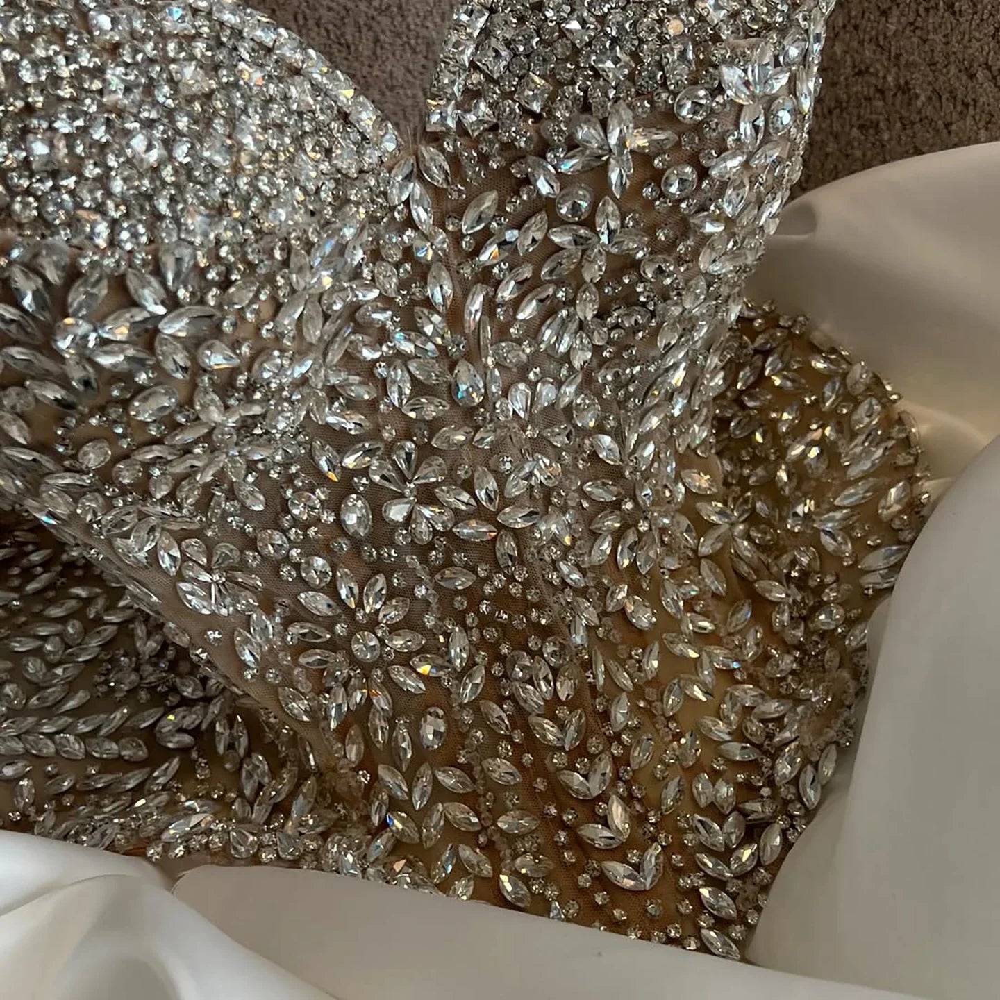 Kosovo Luxury Full Diamonds Beaded A-Line Evening Dress Nude Strapless Women Red Carpet Gown CLA73209